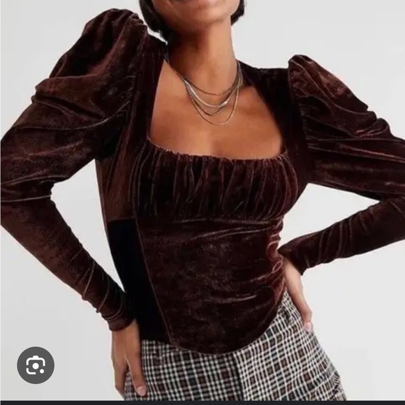 Free People Brown Sweetheart Puff Sleeve Blouse - Picture 4 of 4